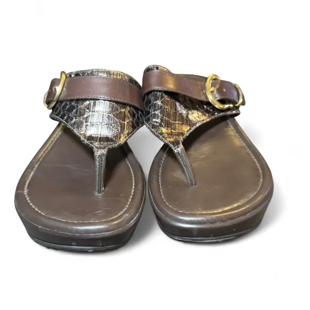Cole Haan Women’s Size 7.5 Brown Leather Wedge Sandals Thong Flip Flop Air Comfo